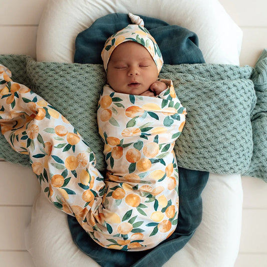 Snuggle Hunny Sunny Citrus Organic Jersey Wrap & Beanie Set