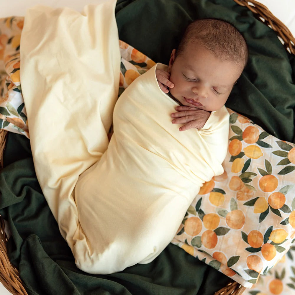 Snuggle Hunny Lemon Sorbet Organic Jersey Wrap & Beanie Set