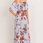 Light Blue Floral Maternity Maxi Dress Ruffle Off Shoulder