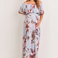 Light Blue Floral Maternity Maxi Dress Ruffle Off Shoulder