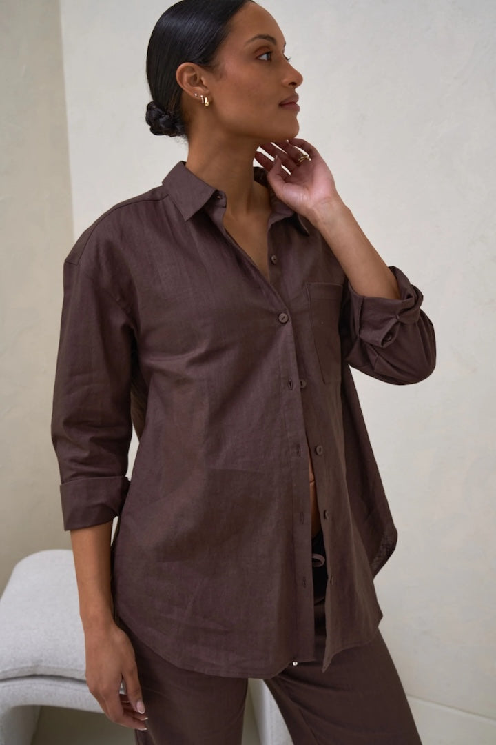 Timeless Relaxed Linen Shirt - Chocolate