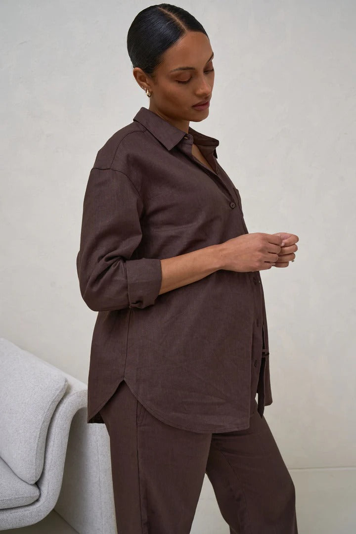 Timeless Relaxed Linen Shirt - Chocolate