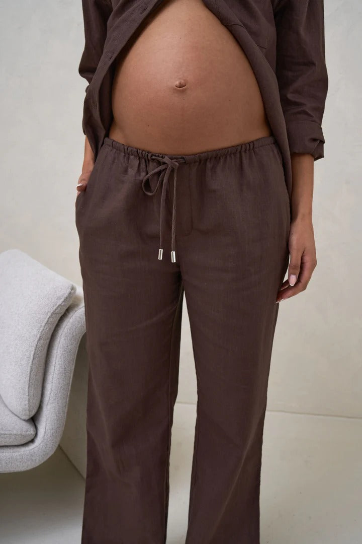 Timeless Wide Leg Linen Pant Chocolate