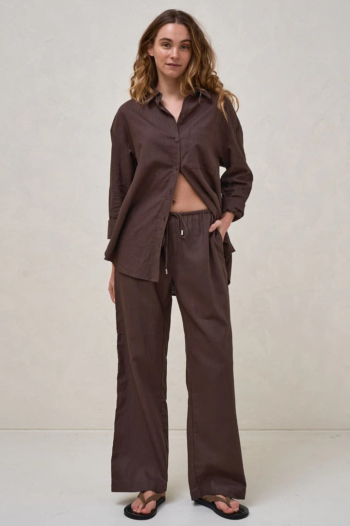 Timeless Wide Leg Linen Pant Chocolate