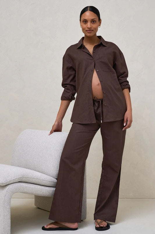Timeless Wide Leg Linen Pant Chocolate