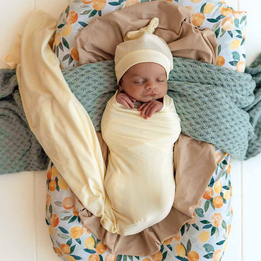 Snuggle Hunny Lemon Sorbet Organic Jersey Wrap & Beanie Set