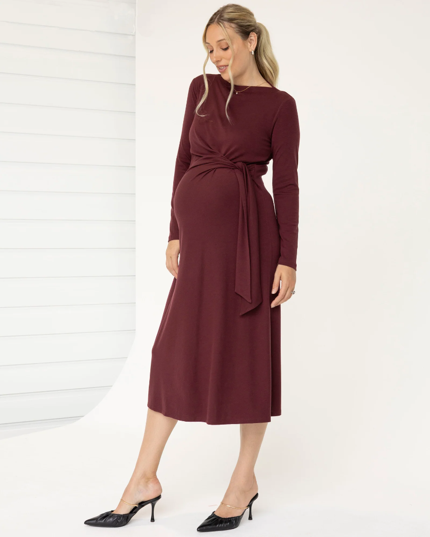 Nina Maternity Side Tie Dress – Berry Red