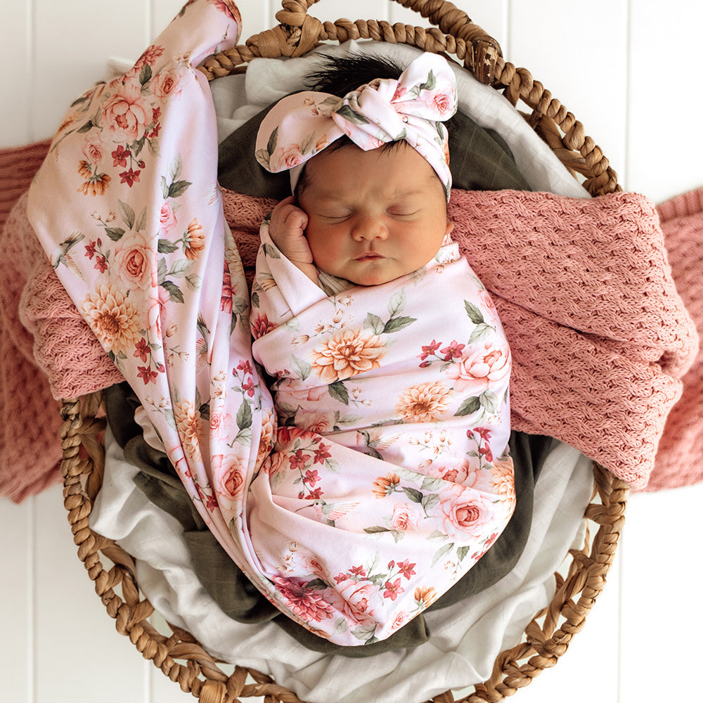 Birds & Blooms Organic Jersey Wrap & Topknot Set
