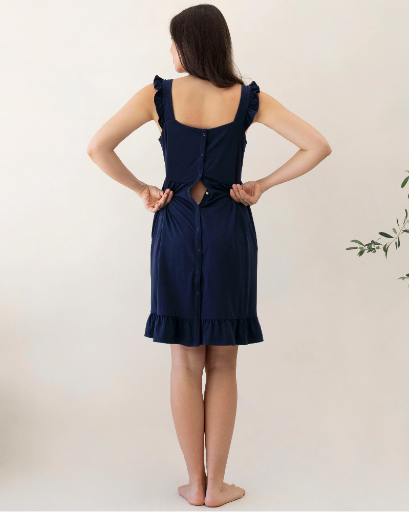 Grace Hospital Birthing Gown with Nursing Access - Navy