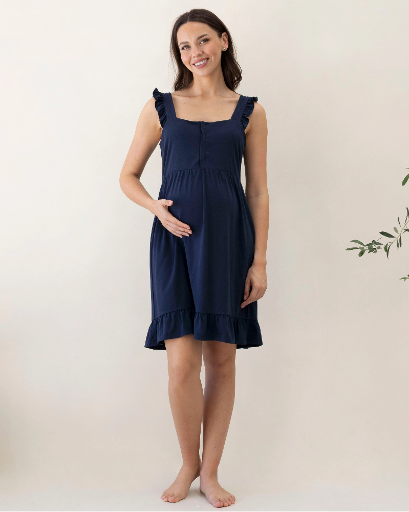 Grace Hospital Birthing Gown with Nursing Access - Navy