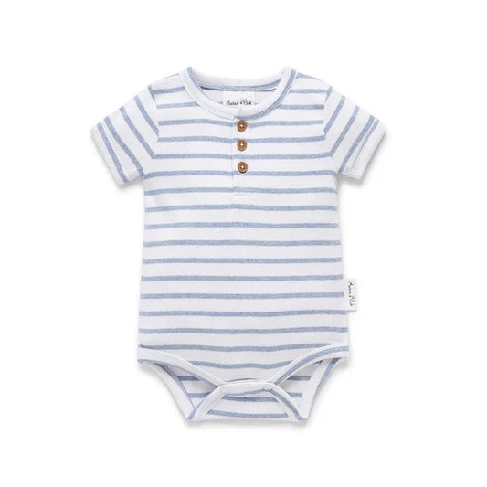 Blue Stripe Rib Henley Onesie