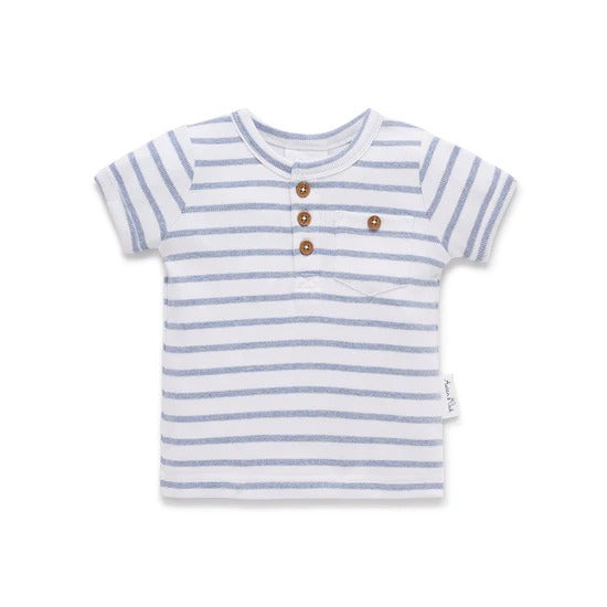 Blue Stripe Rib Henley Top