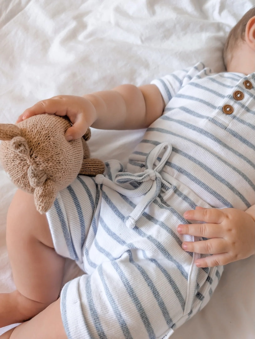 Blue Stripe Rib Shorts