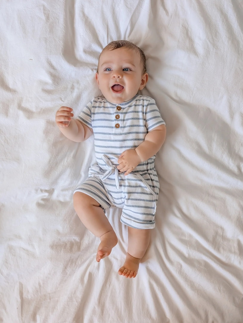 Blue Stripe Rib Shorts