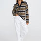 Apero Boston Stripe Jersey Top - Khaki / Black / White