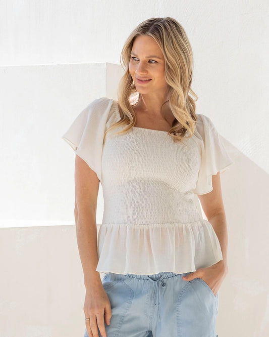 Bridgette Maternity Summer Peplum in White