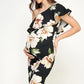 Ruffled One Shoulder Maternity Dress Black Floral