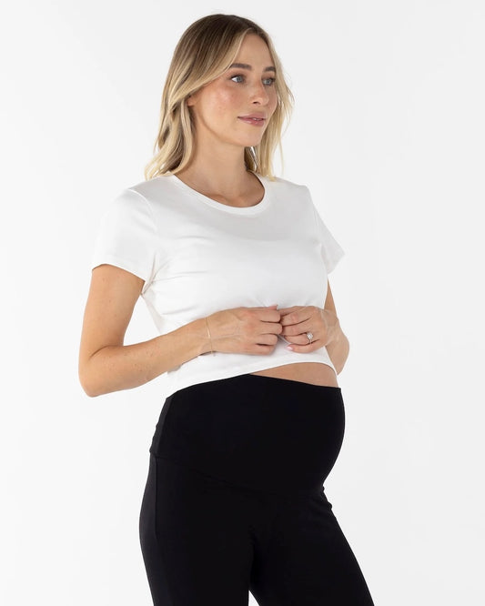 Celia Maternity Cotton Crop Tee - White