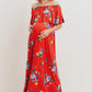 Red Floral Maternity Maxi Dress Ruffle Off Shoulder