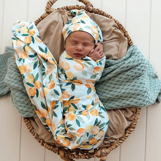 Snuggle Hunny Citrus Squeeze Organic Jersey Wrap & Beanie Set