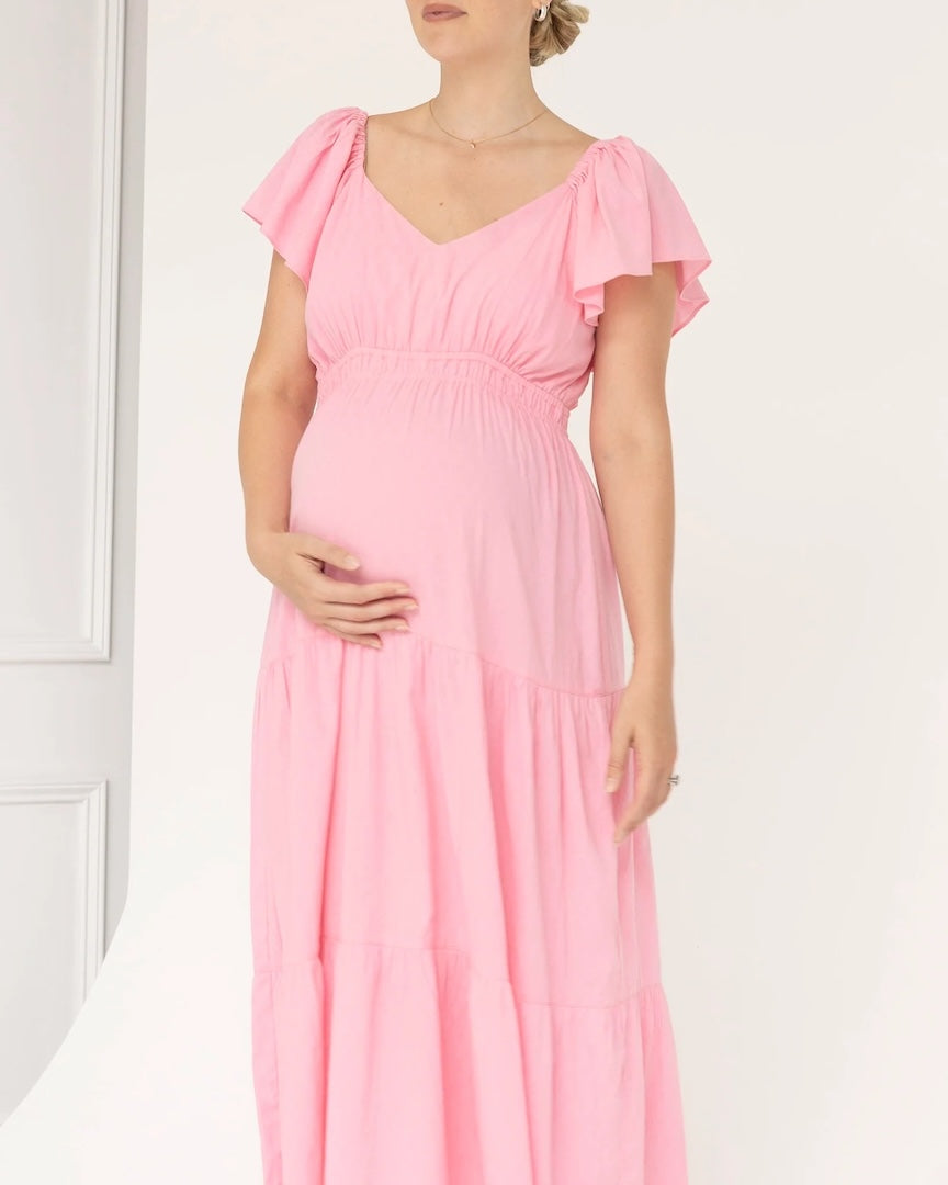 Lila Baby Shower Maternity Cotton Dress in Sugar Pink