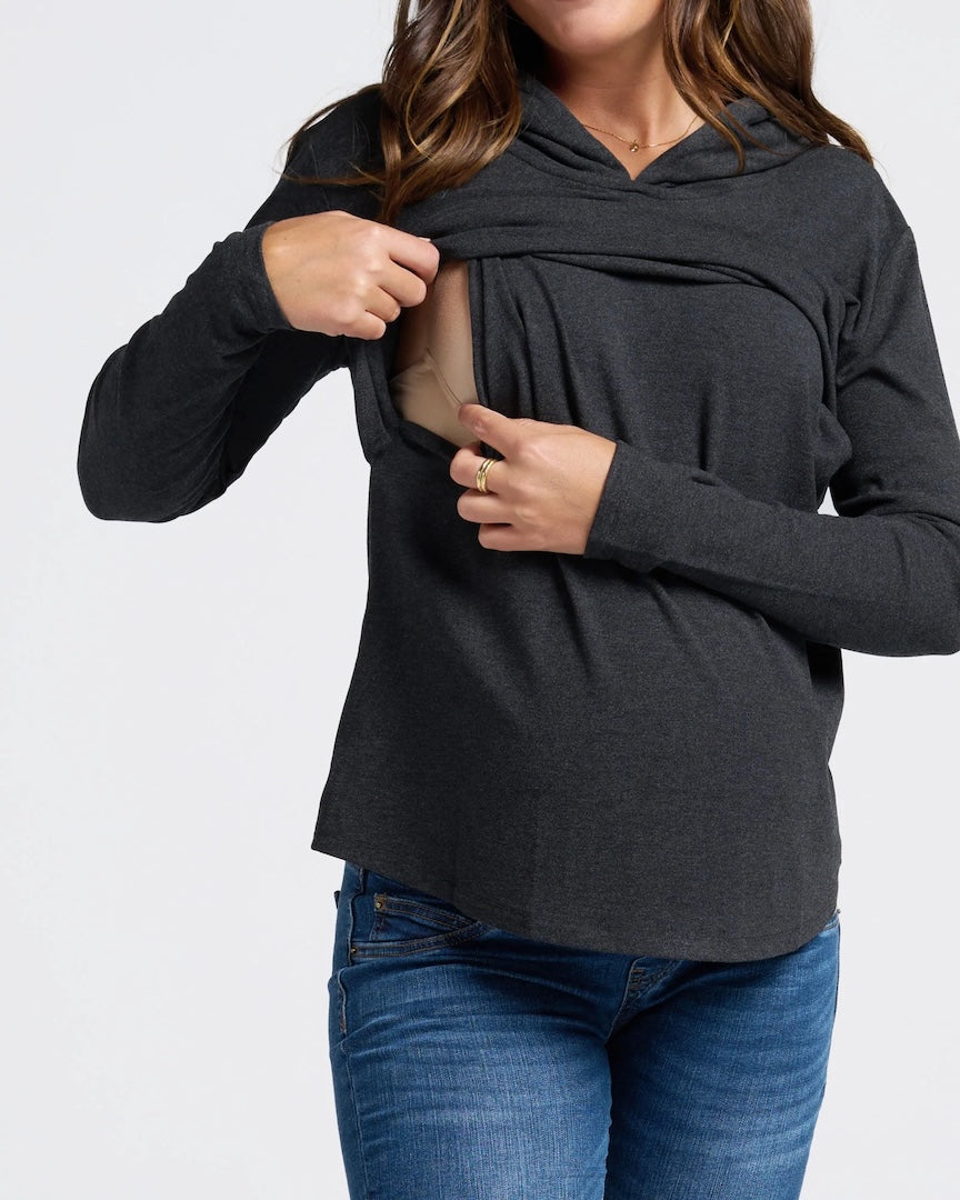 Maternity & Nursing Hoodie Breastfeeding Jumper - Charcoal