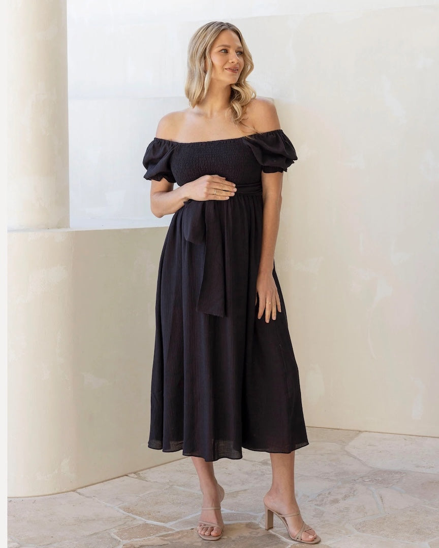 Fabia Reversible Tie Maternity Dress Black
