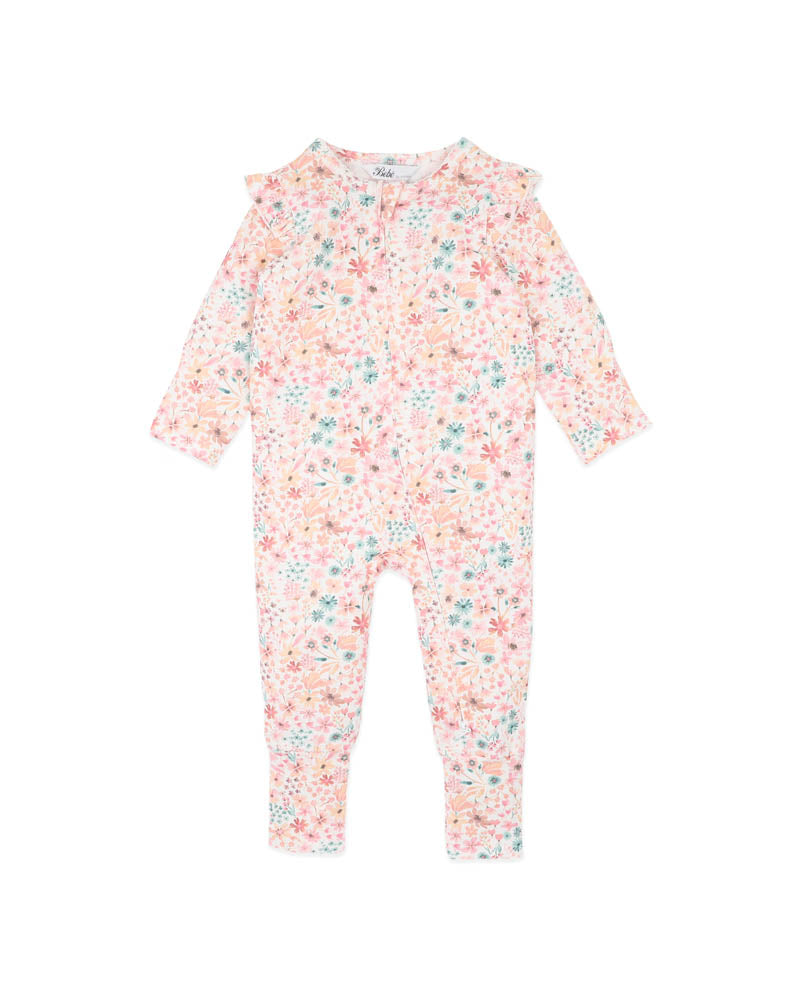 Fern Floral Organic Long Sleeve Zipsuit Premature