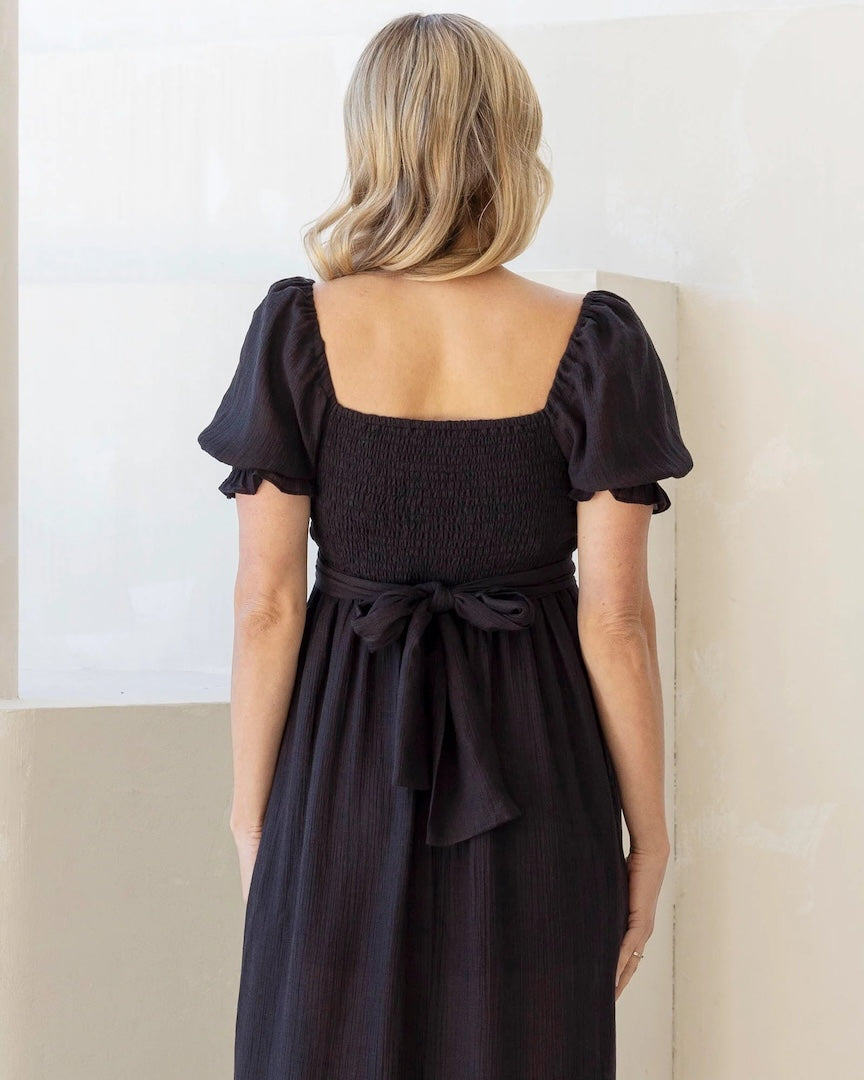 Fabia Reversible Tie Maternity Dress Black