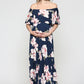 Navy Blush Florals Off Shoulder Ruffle Maxi Maternity Dress