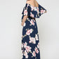 Navy Blush Florals Off Shoulder Ruffle Maxi Maternity Dress