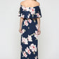 Navy Blush Florals Off Shoulder Ruffle Maxi Maternity Dress