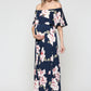Navy Blush Florals Off Shoulder Ruffle Maxi Maternity Dress