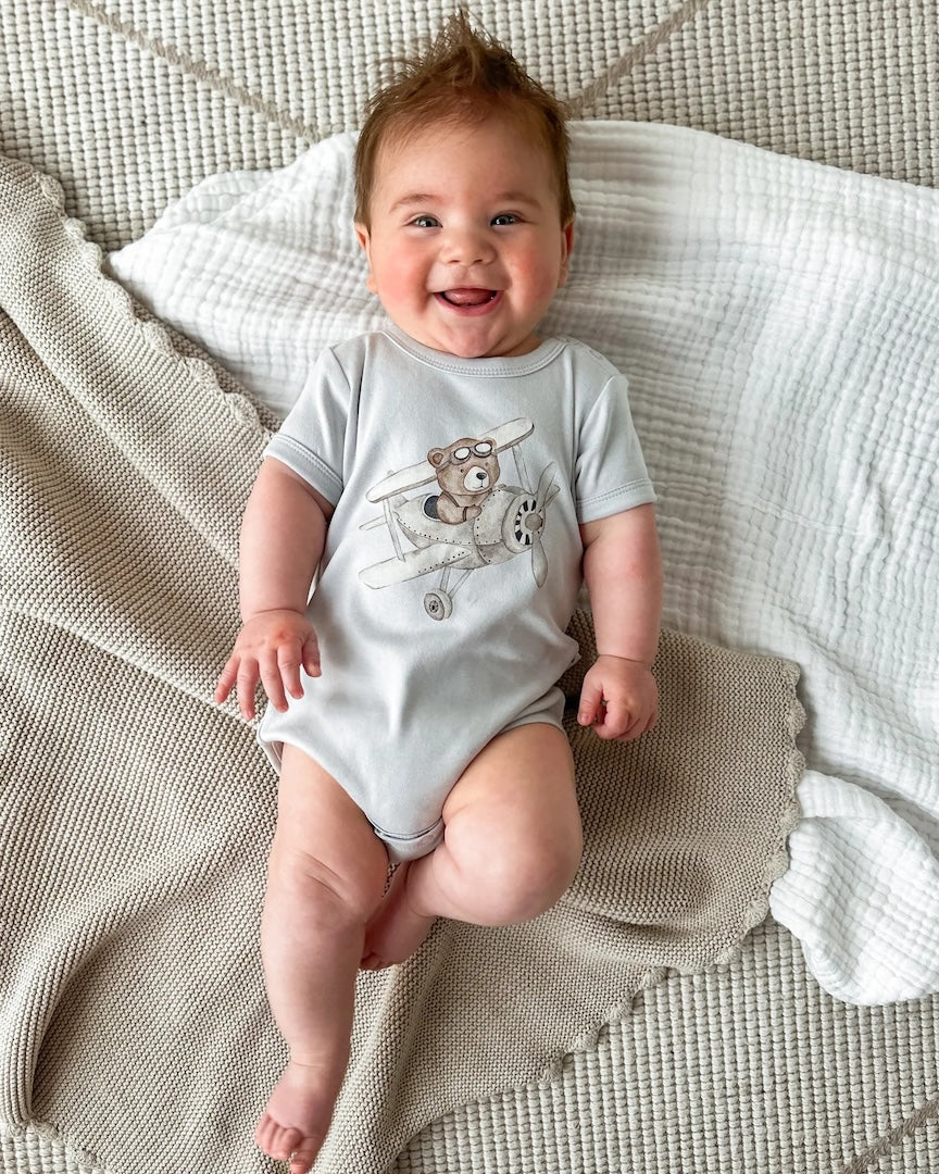 Flying Oli Bear Print Onesie