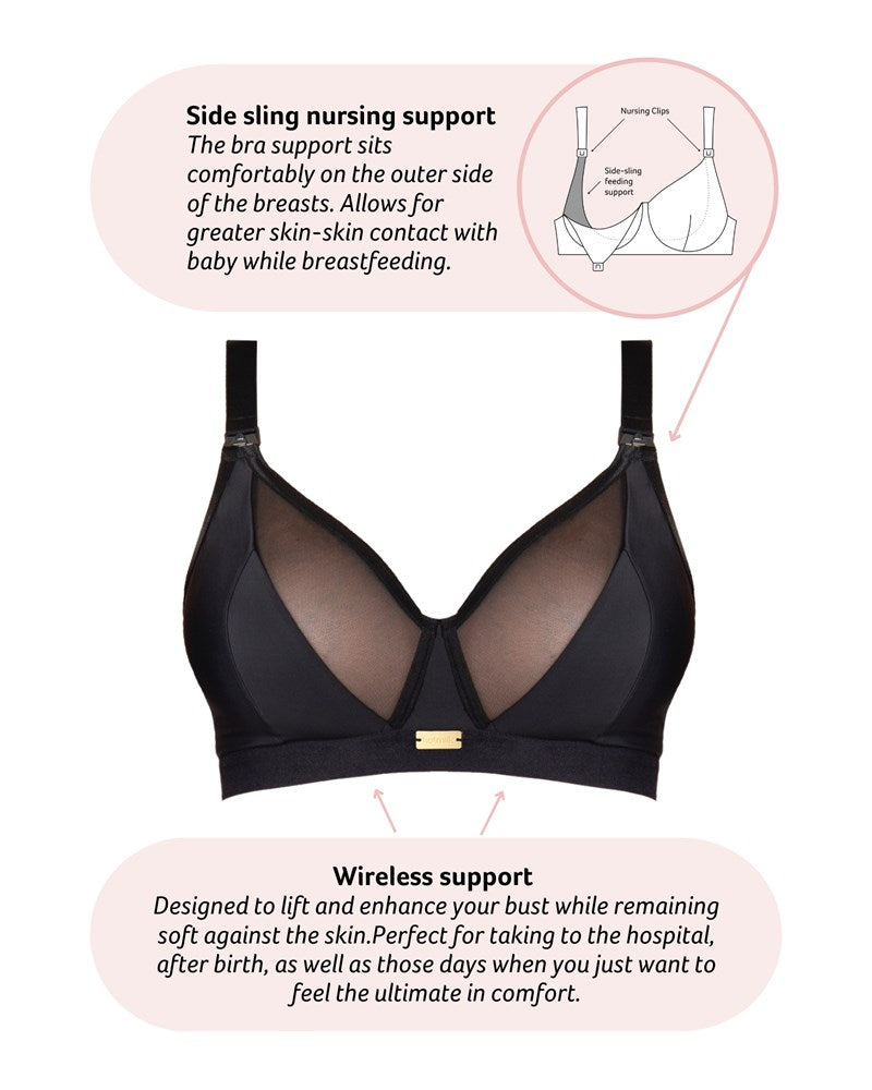 Hotmilk Flawless Sheer Plunge Nursing Bra - Black Busty