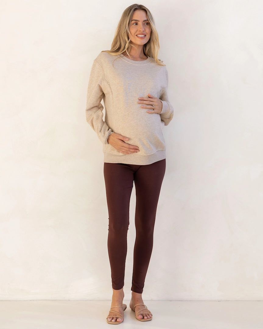 Harper Maternity/Nursing Sweatshirt with Zipper in Cream