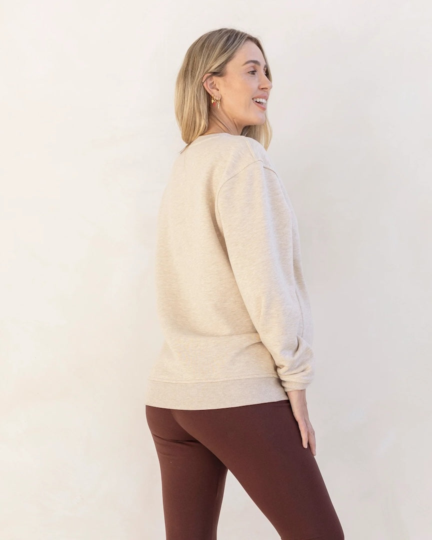 Harper Maternity/Nursing Sweatshirt with Zipper in Cream