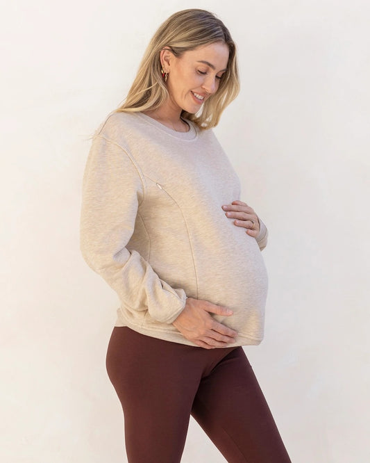 Harper Maternity/Nursing Sweatshirt with Zipper in Cream