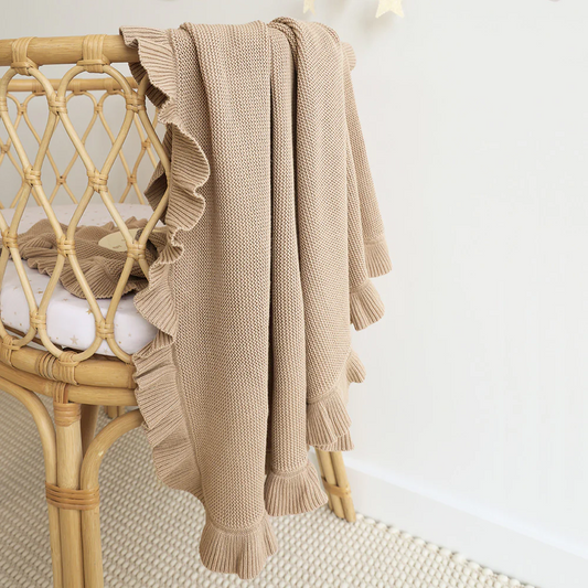 Hazelnut Ruffle Knit Organic Baby Blanket