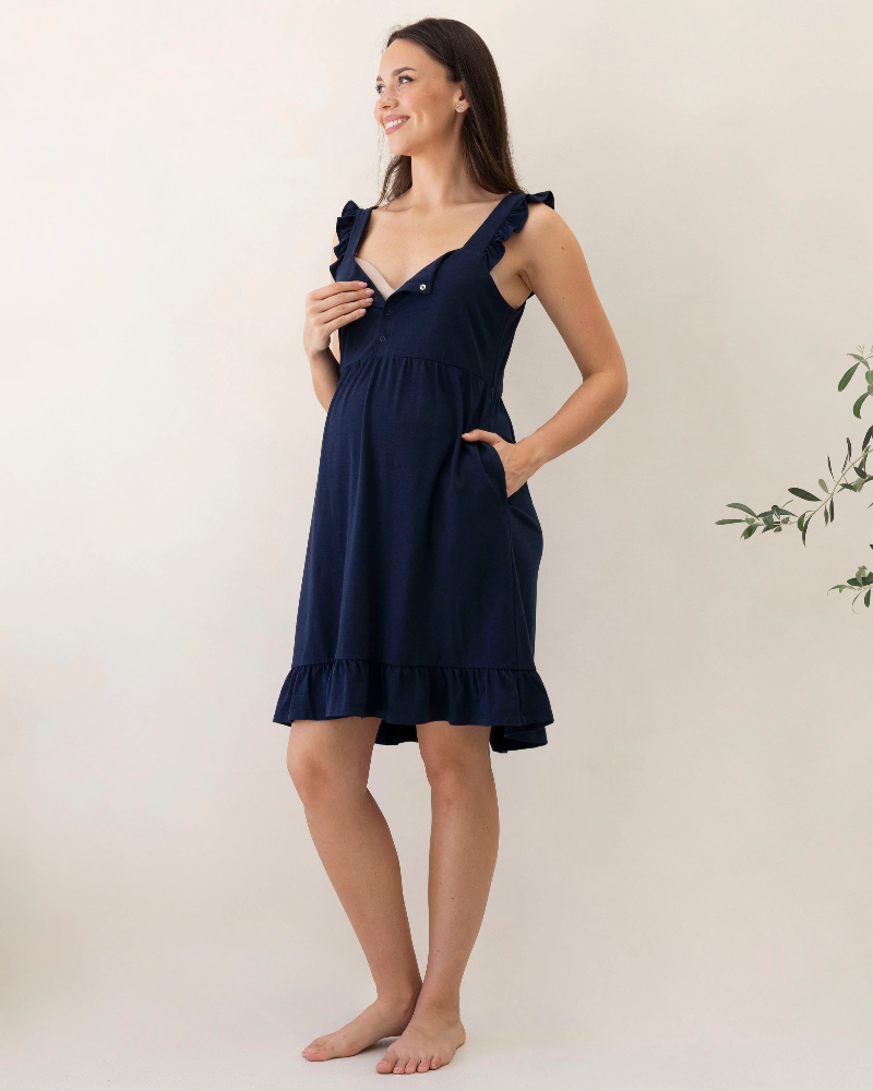 Grace Hospital Birthing Gown with Nursing Access - Navy