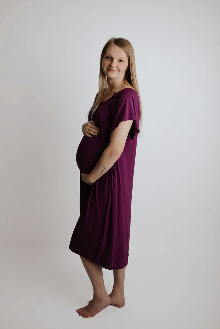 Hospital Labour, Birthing and Delivery Nursing Gown Plum