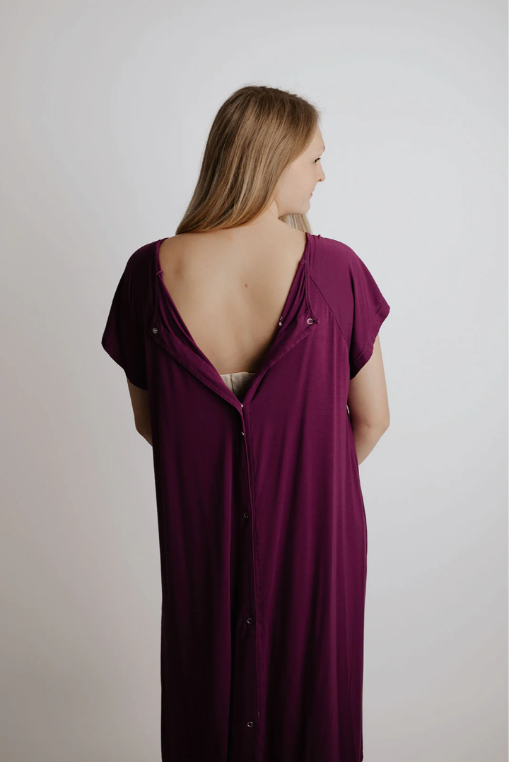 Hospital Labour, Birthing and Delivery Nursing Gown Plum