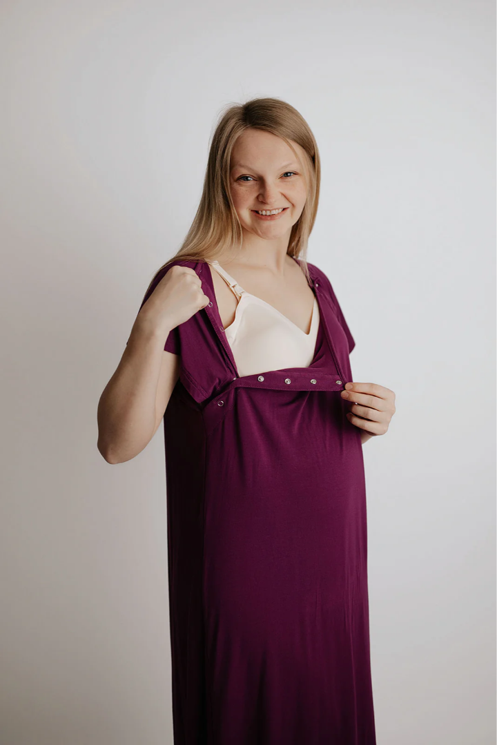 Hospital Labour, Birthing and Delivery Nursing Gown Plum