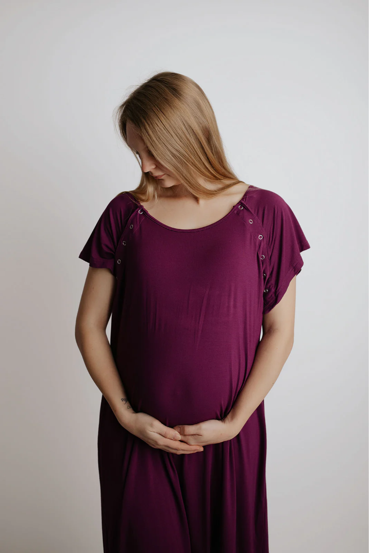 Hospital Labour, Birthing and Delivery Nursing Gown Plum