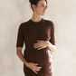 Alexis Side Split Maternity Knit Top in Chocolate Truffle