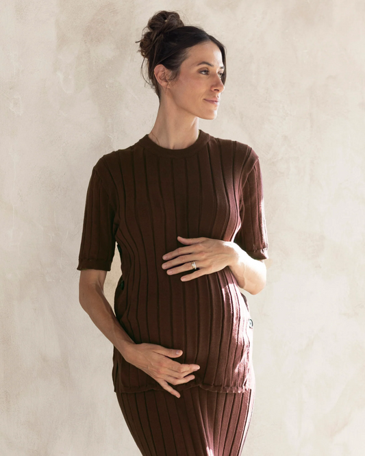 Alexis Side Split Maternity Knit Top in Chocolate Truffle