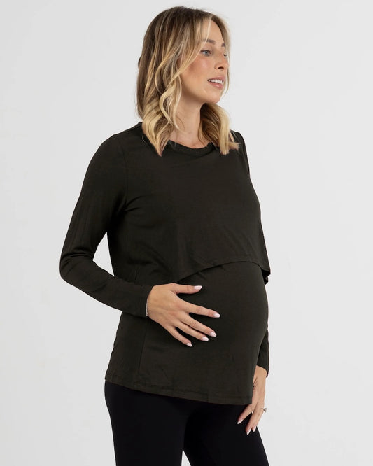 Leonie Maternity/ Nursing Flip Panel Top in Black