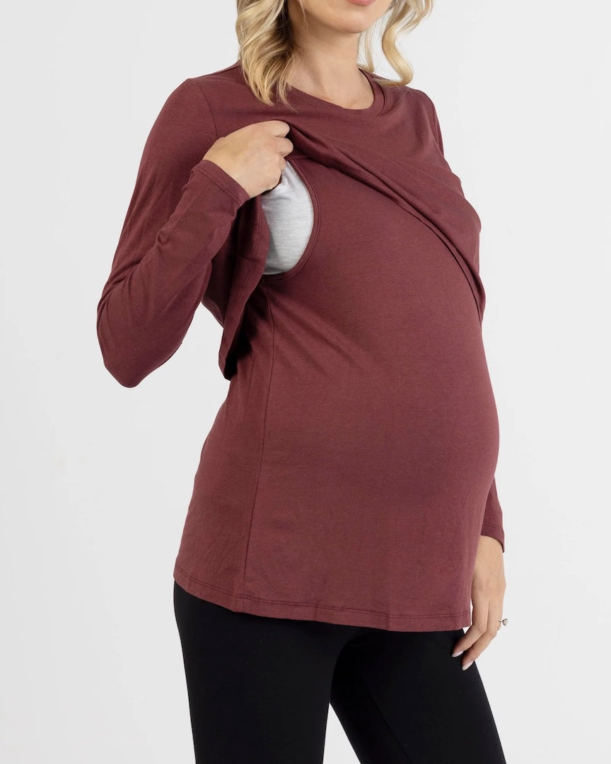 Leonie Maternity/ Nursing Flip Panel Top in Burgundy
