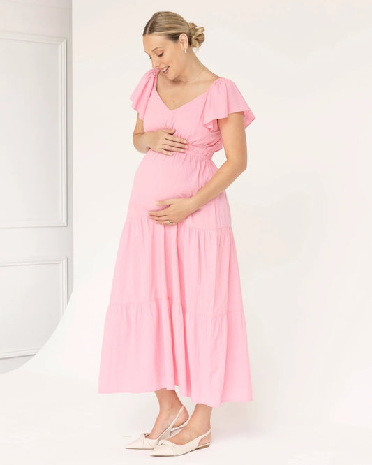 Lila Baby Shower Maternity Cotton Dress in Sugar Pink