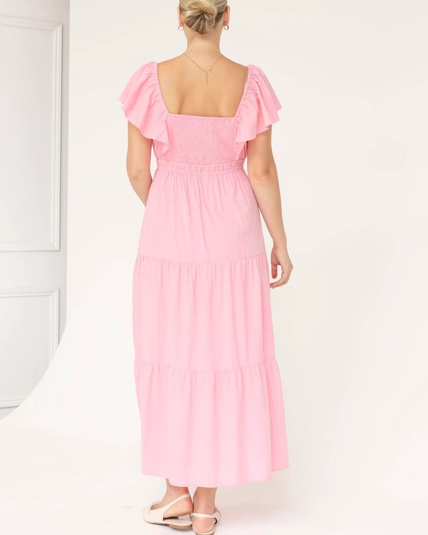 Lila Baby Shower Maternity Cotton Dress in Sugar Pink